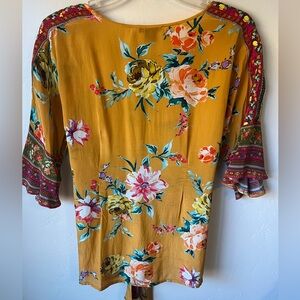 Floral Ruffle-Sleeve Tunic in Mustard Yellow
